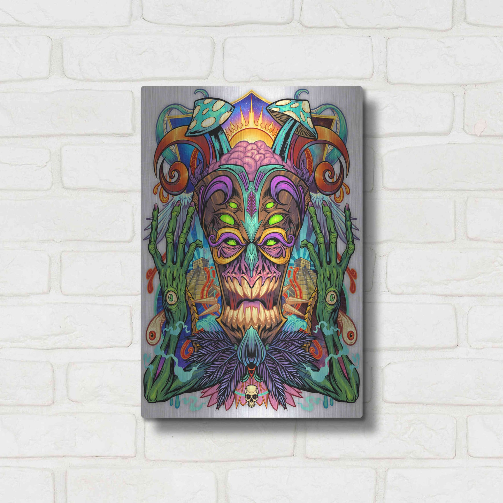 Luxe Metal Art 'Psychedelic Tiki Creature' by Flyland Designs, Metal Wall Art,12x16