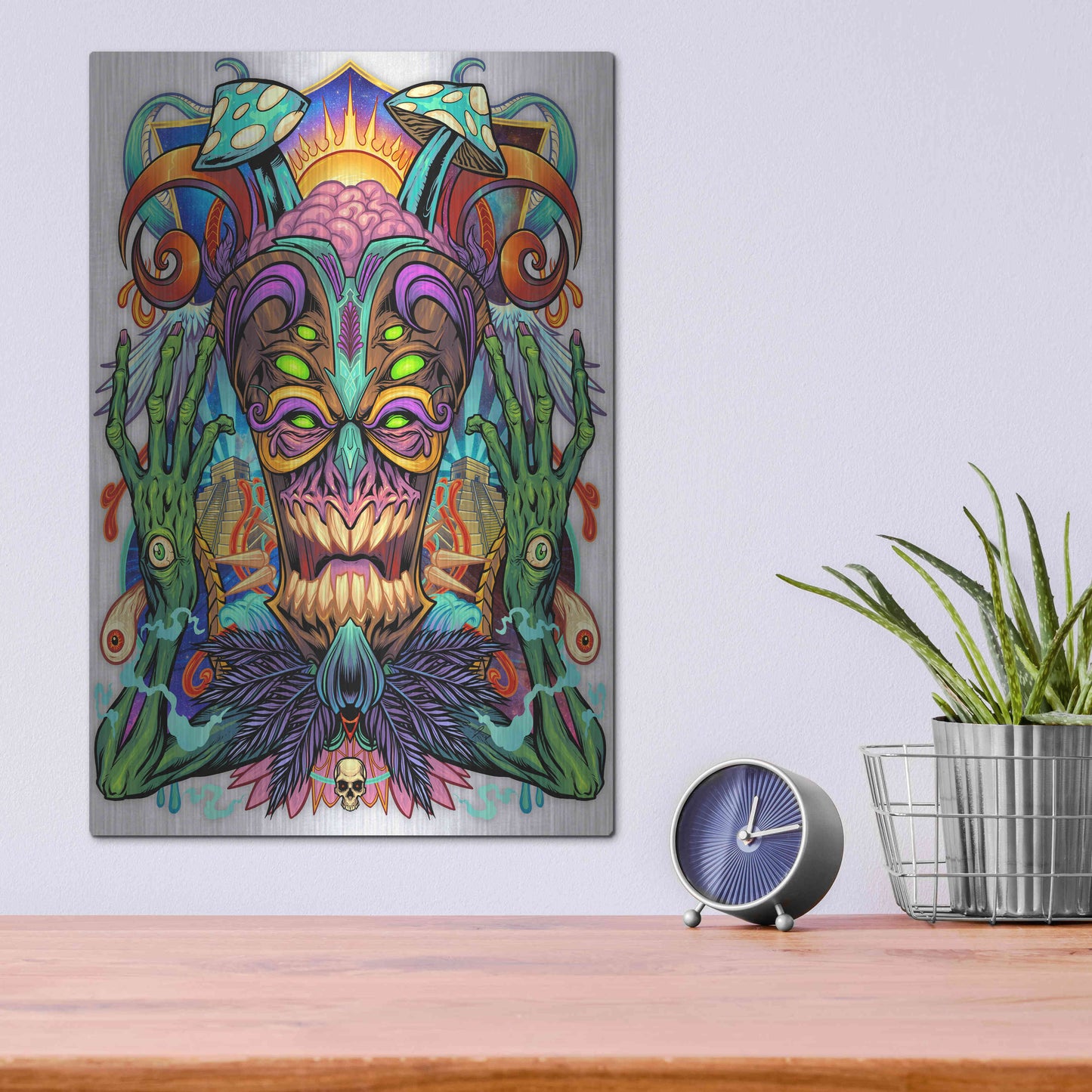 Luxe Metal Art 'Psychedelic Tiki Creature' by Flyland Designs, Metal Wall Art,12x16