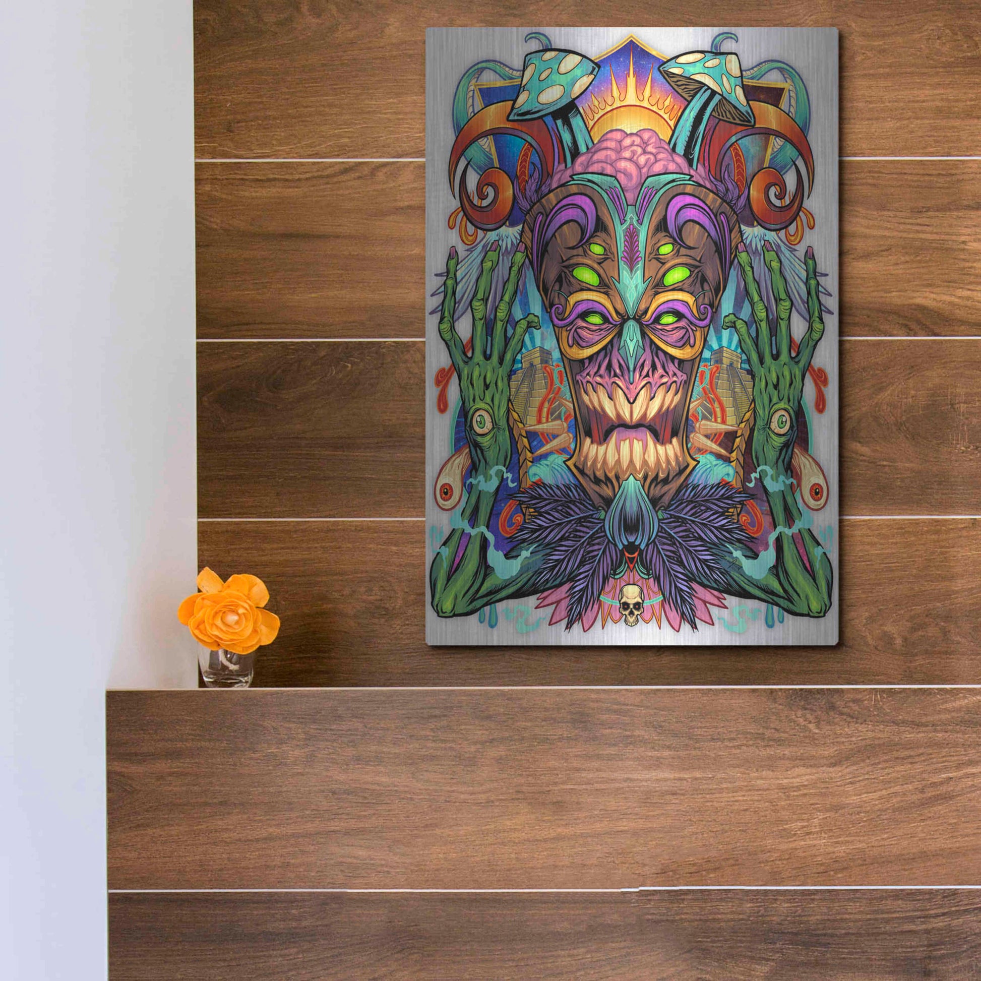 Luxe Metal Art 'Psychedelic Tiki Creature' by Flyland Designs, Metal Wall Art,12x16