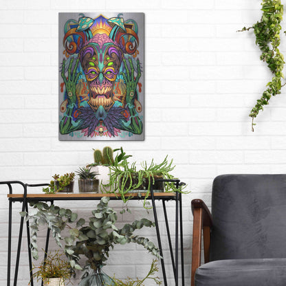 Luxe Metal Art 'Psychedelic Tiki Creature' by Flyland Designs, Metal Wall Art,12x16