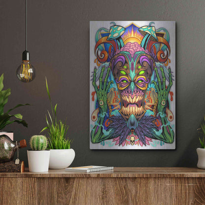 Luxe Metal Art 'Psychedelic Tiki Creature' by Flyland Designs, Metal Wall Art,12x16
