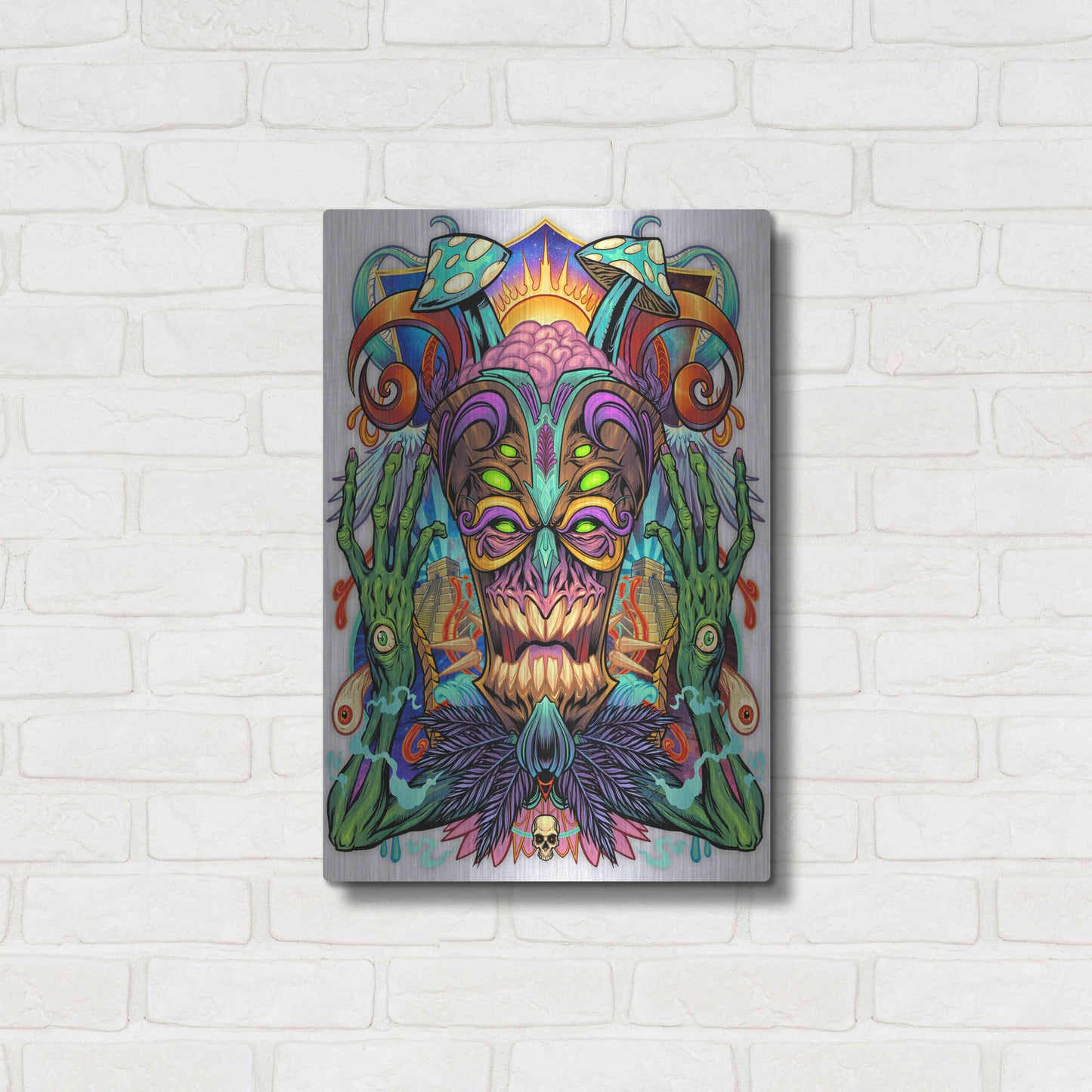 Luxe Metal Art 'Psychedelic Tiki Creature' by Flyland Designs, Metal Wall Art,16x24