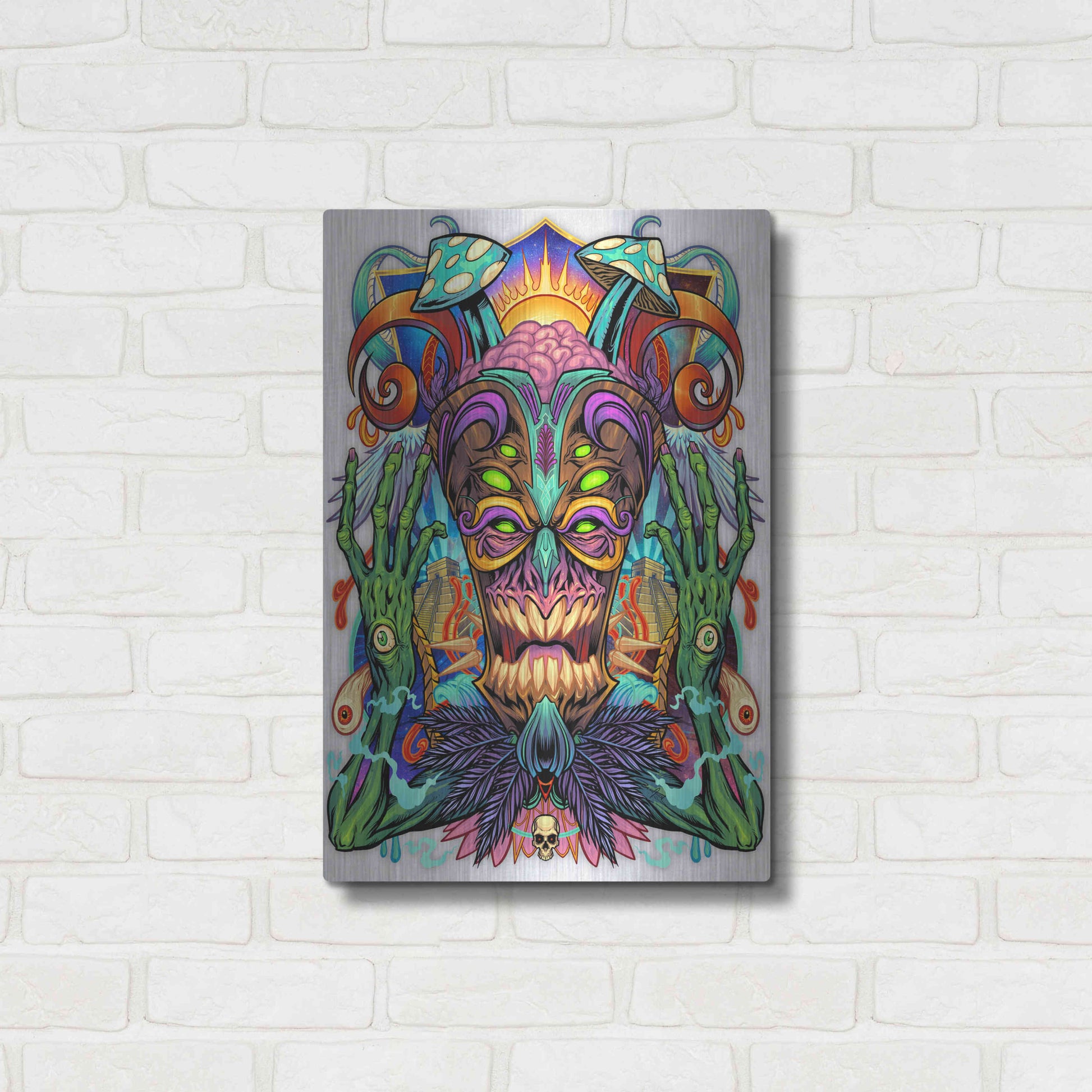 Luxe Metal Art 'Psychedelic Tiki Creature' by Flyland Designs, Metal Wall Art,16x24