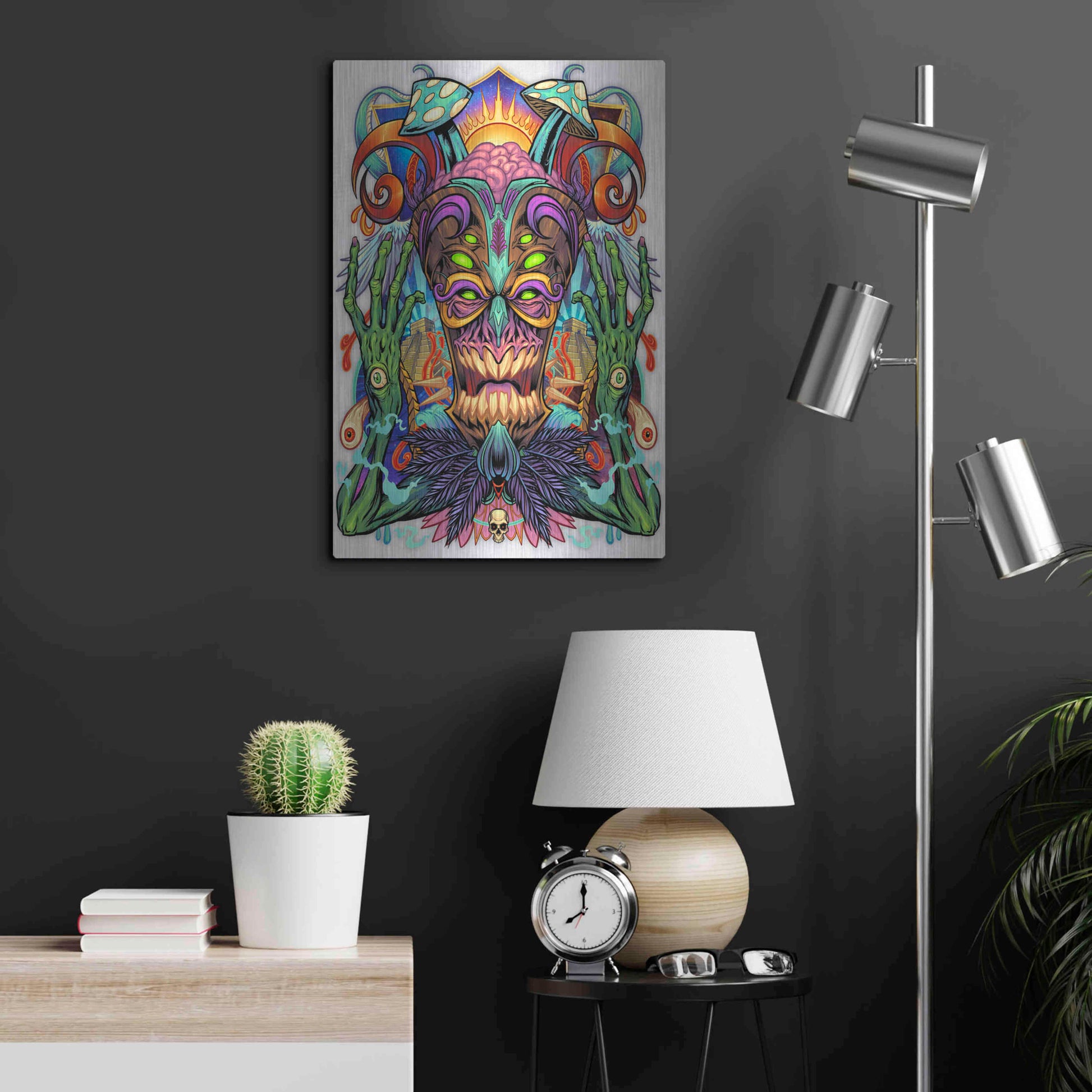 Luxe Metal Art 'Psychedelic Tiki Creature' by Flyland Designs, Metal Wall Art,16x24