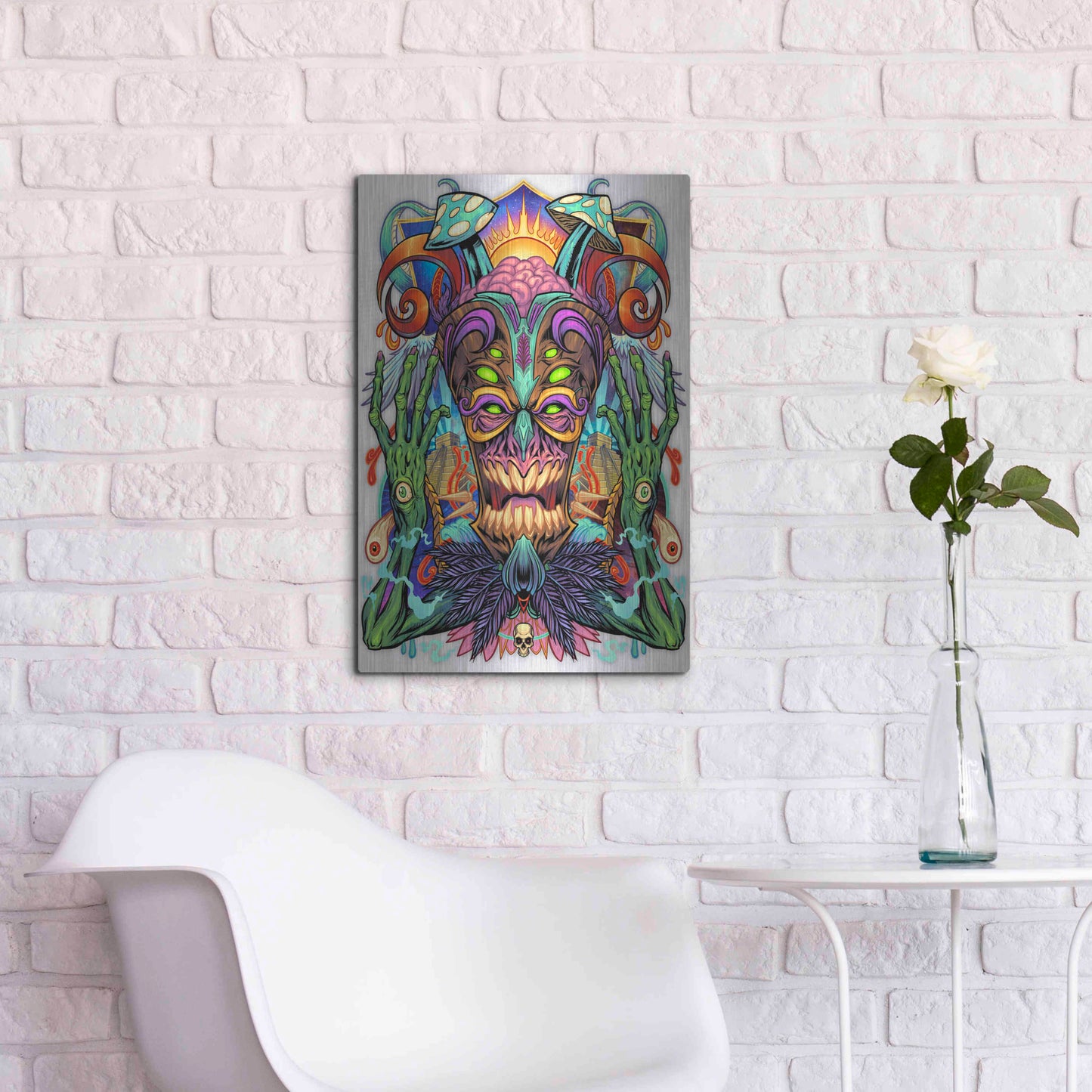 Luxe Metal Art 'Psychedelic Tiki Creature' by Flyland Designs, Metal Wall Art,16x24
