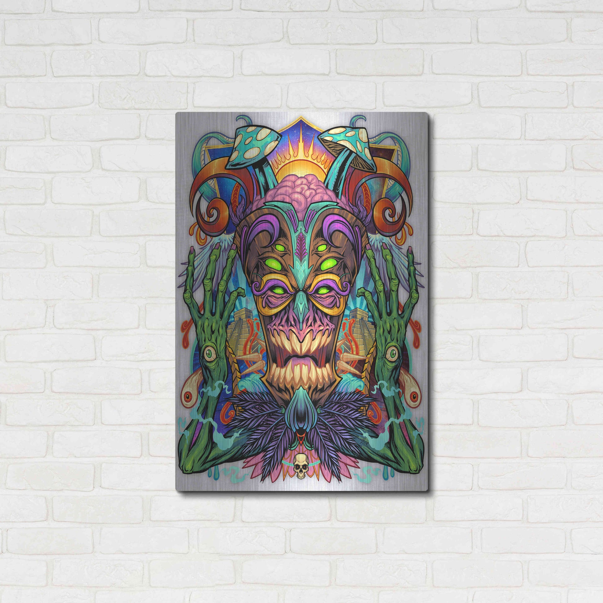 Luxe Metal Art 'Psychedelic Tiki Creature' by Flyland Designs, Metal Wall Art,24x36