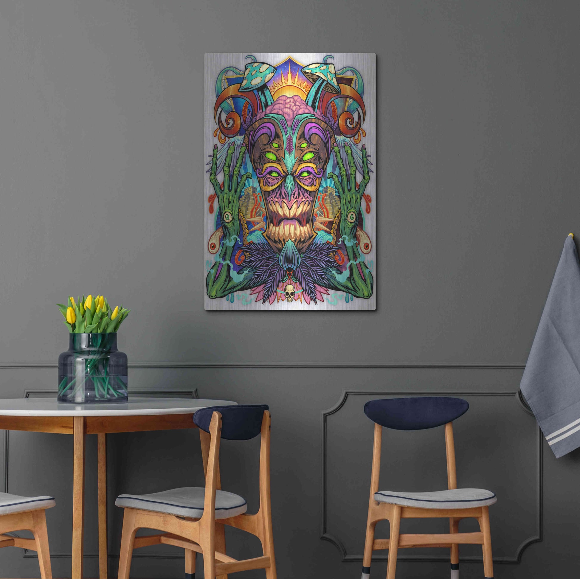 Luxe Metal Art 'Psychedelic Tiki Creature' by Flyland Designs, Metal Wall Art,24x36