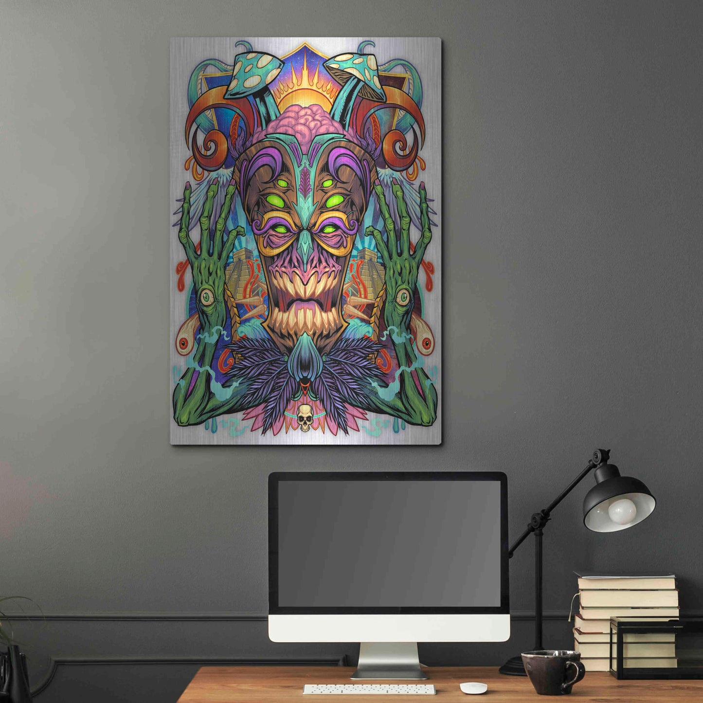 Luxe Metal Art 'Psychedelic Tiki Creature' by Flyland Designs, Metal Wall Art,24x36