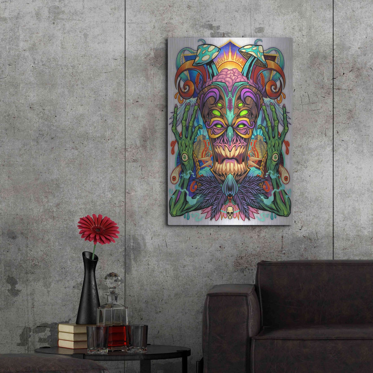 Luxe Metal Art 'Psychedelic Tiki Creature' by Flyland Designs, Metal Wall Art,24x36