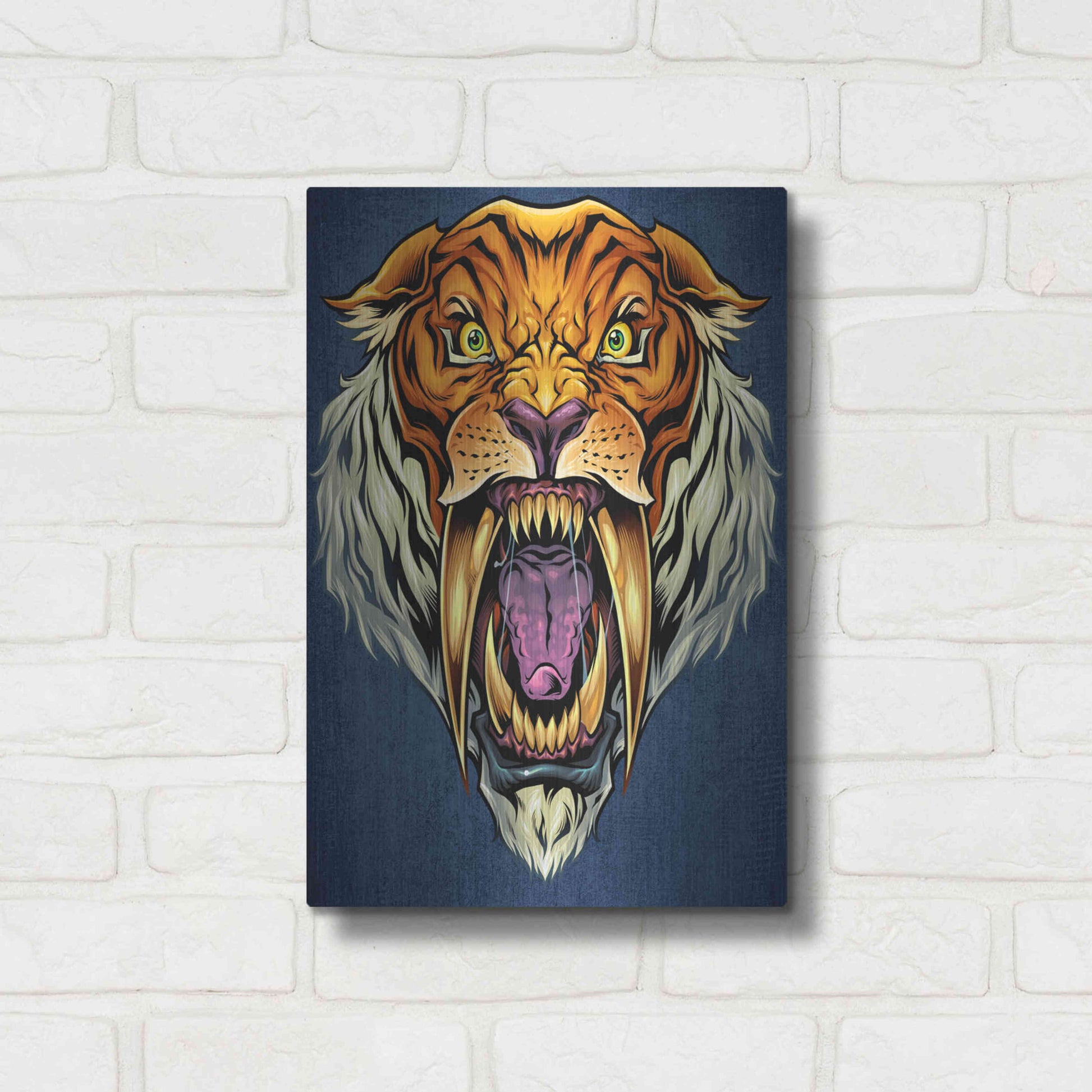 Luxe Metal Art 'Sabertooth Tiger Mascot' by Flyland Designs, Metal Wall Art,12x16