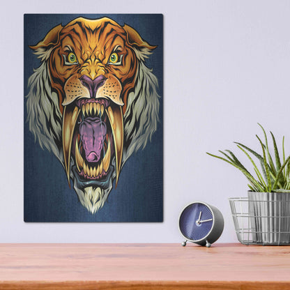 Luxe Metal Art 'Sabertooth Tiger Mascot' by Flyland Designs, Metal Wall Art,12x16