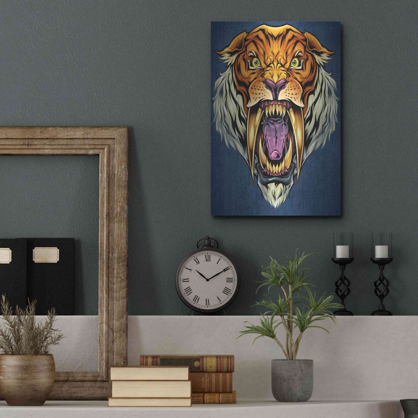 Luxe Metal Art 'Sabertooth Tiger Mascot' by Flyland Designs, Metal Wall Art,12x16