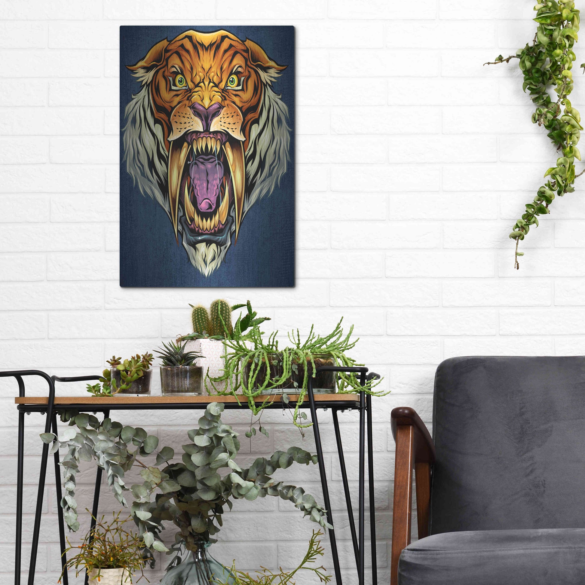 Luxe Metal Art 'Sabertooth Tiger Mascot' by Flyland Designs, Metal Wall Art,12x16