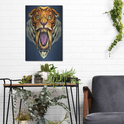 Luxe Metal Art 'Sabertooth Tiger Mascot' by Flyland Designs, Metal Wall Art,12x16
