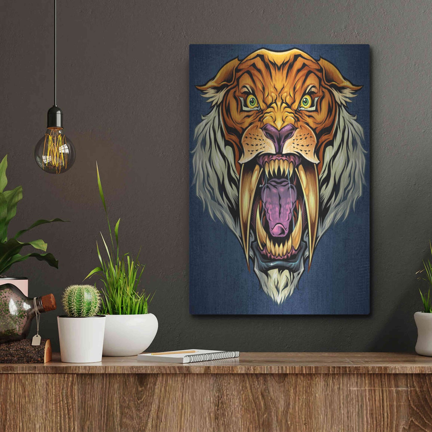 Luxe Metal Art 'Sabertooth Tiger Mascot' by Flyland Designs, Metal Wall Art,12x16