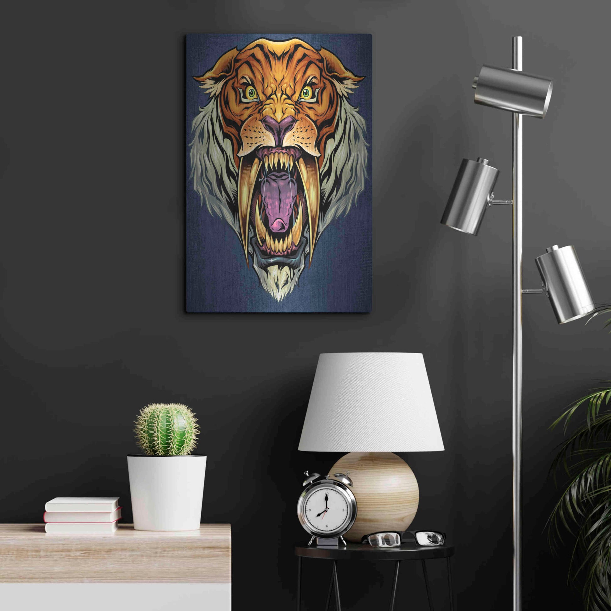 Luxe Metal Art 'Sabertooth Tiger Mascot' by Flyland Designs, Metal Wall Art,16x24