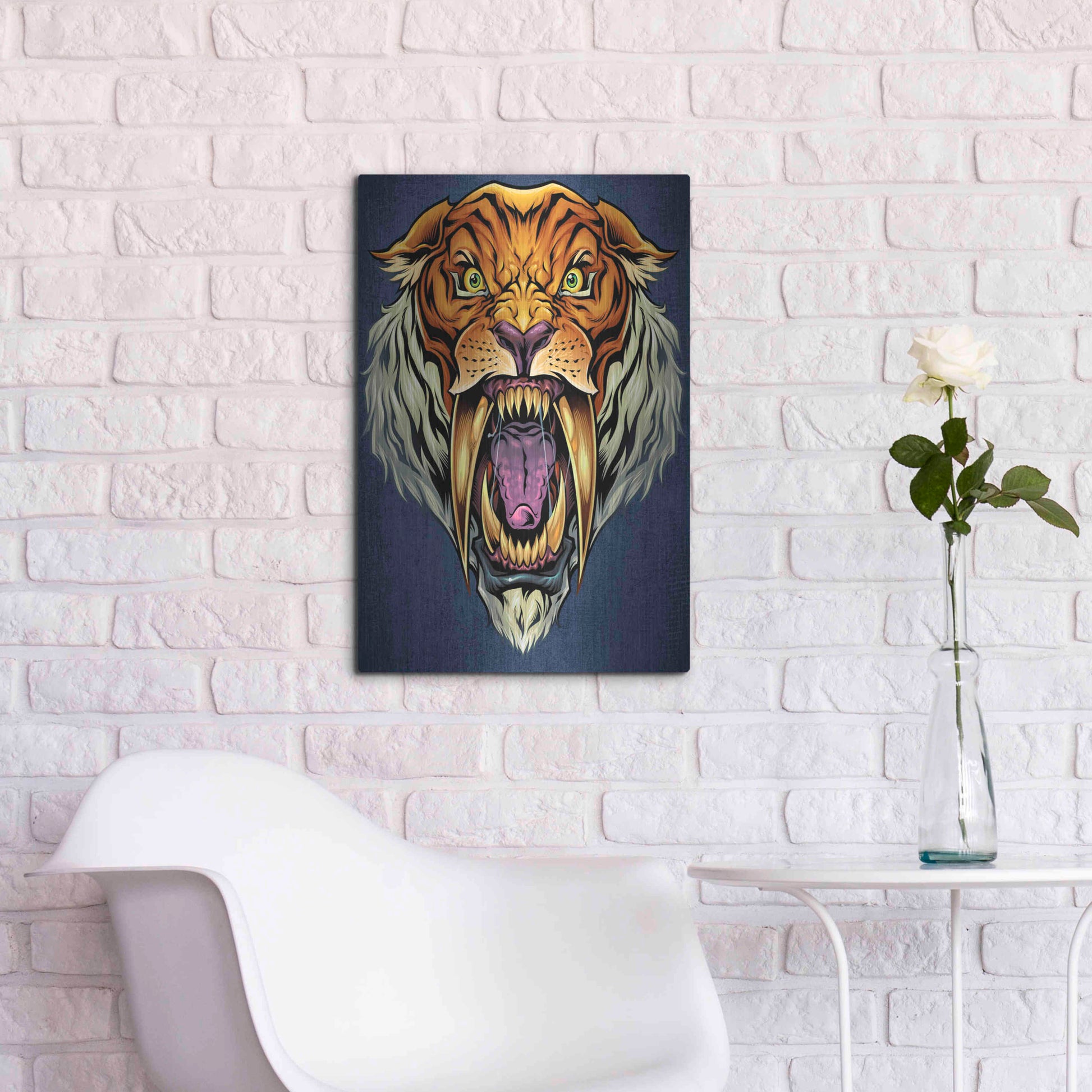 Luxe Metal Art 'Sabertooth Tiger Mascot' by Flyland Designs, Metal Wall Art,16x24