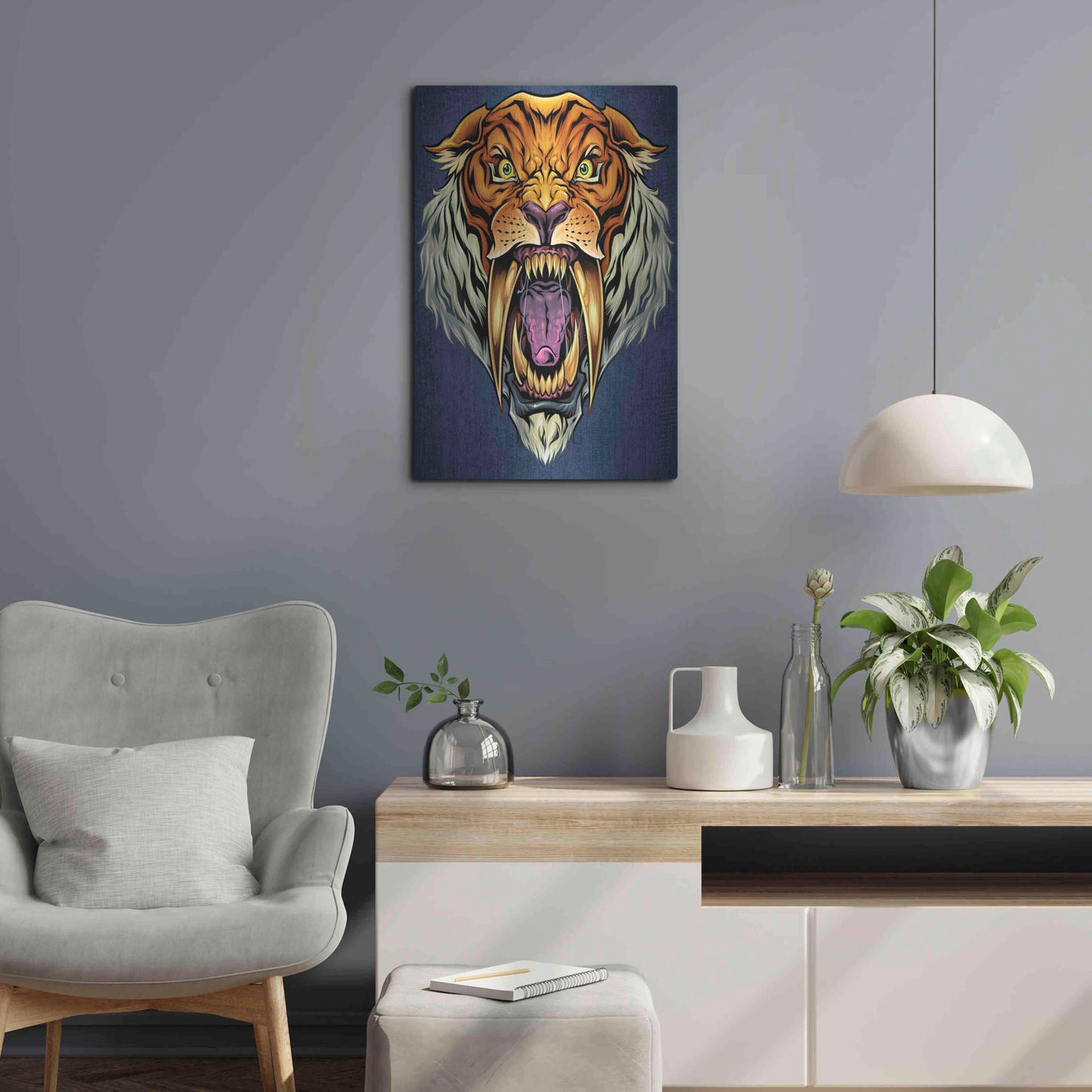 Luxe Metal Art 'Sabertooth Tiger Mascot' by Flyland Designs, Metal Wall Art,16x24