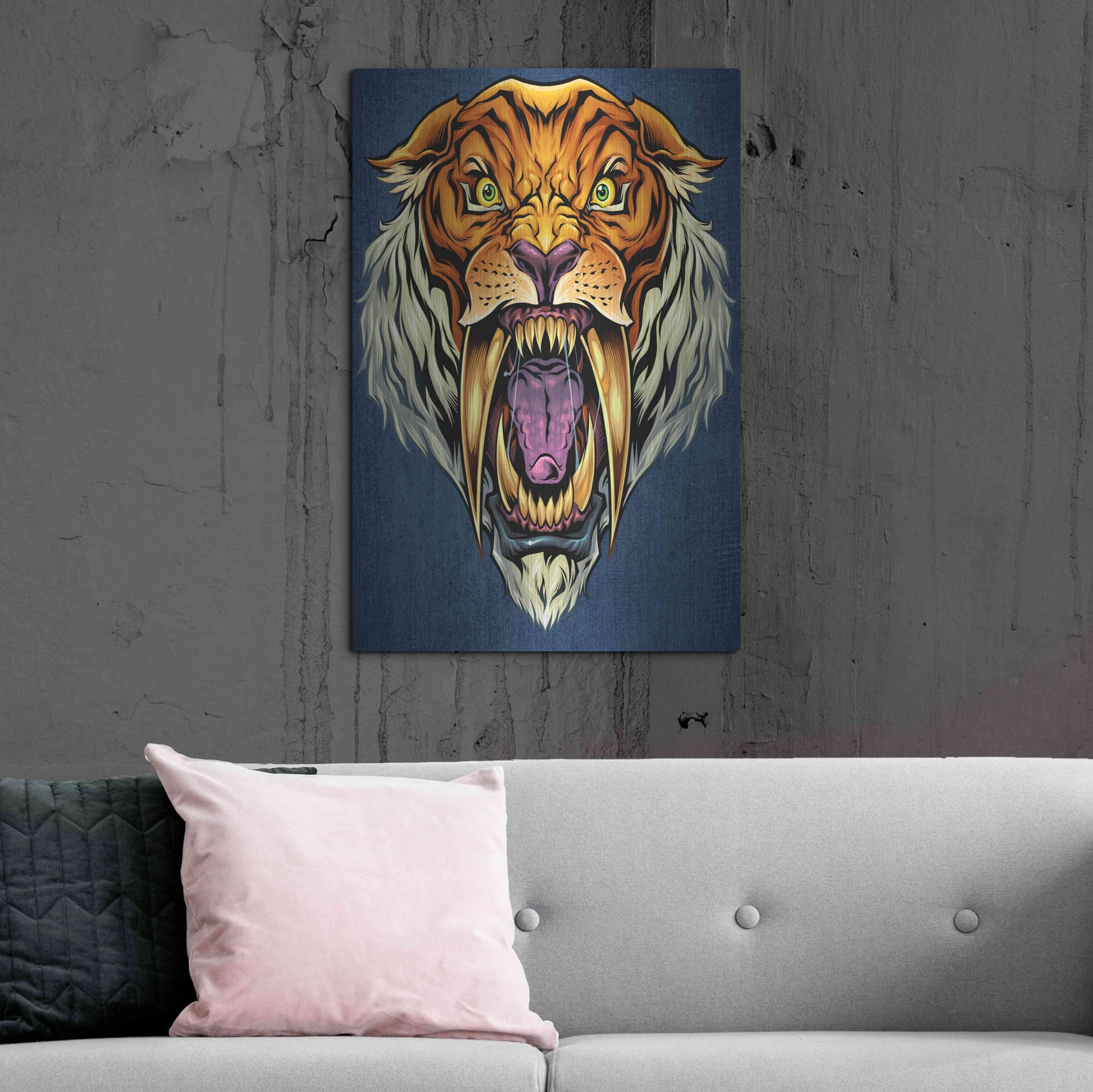 Luxe Metal Art 'Sabertooth Tiger Mascot' by Flyland Designs, Metal Wall Art,24x36