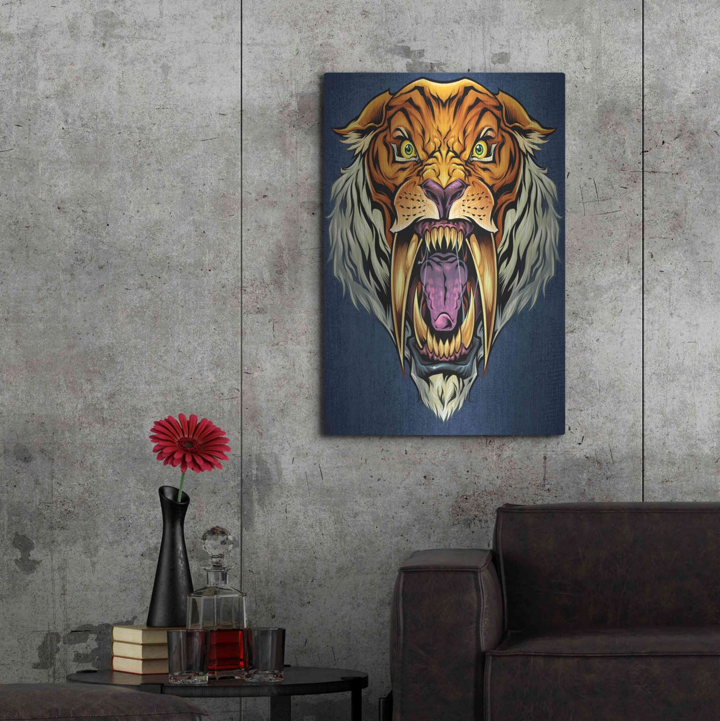 Luxe Metal Art 'Sabertooth Tiger Mascot' by Flyland Designs, Metal Wall Art,24x36