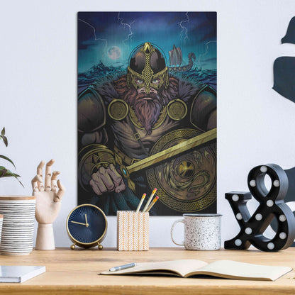 Luxe Metal Art 'Viking Sword and Shield Moonlight' by Flyland Designs, Metal Wall Art,12x16