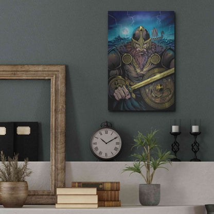 Luxe Metal Art 'Viking Sword and Shield Moonlight' by Flyland Designs, Metal Wall Art,12x16