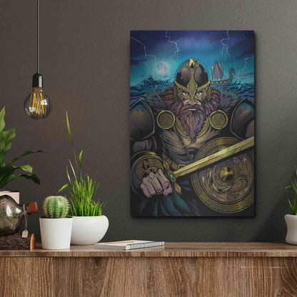 Luxe Metal Art 'Viking Sword and Shield Moonlight' by Flyland Designs, Metal Wall Art,12x16