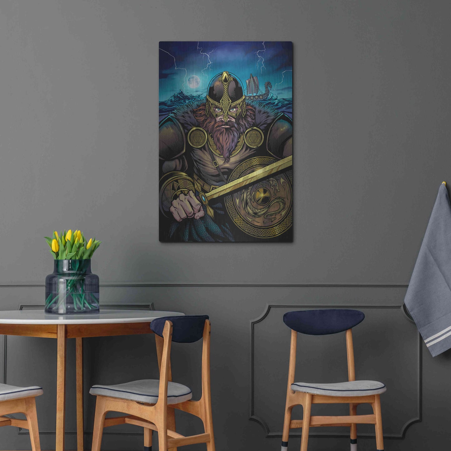 Luxe Metal Art 'Viking Sword and Shield Moonlight' by Flyland Designs, Metal Wall Art,24x36