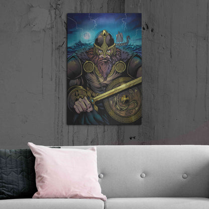 Luxe Metal Art 'Viking Sword and Shield Moonlight' by Flyland Designs, Metal Wall Art,24x36
