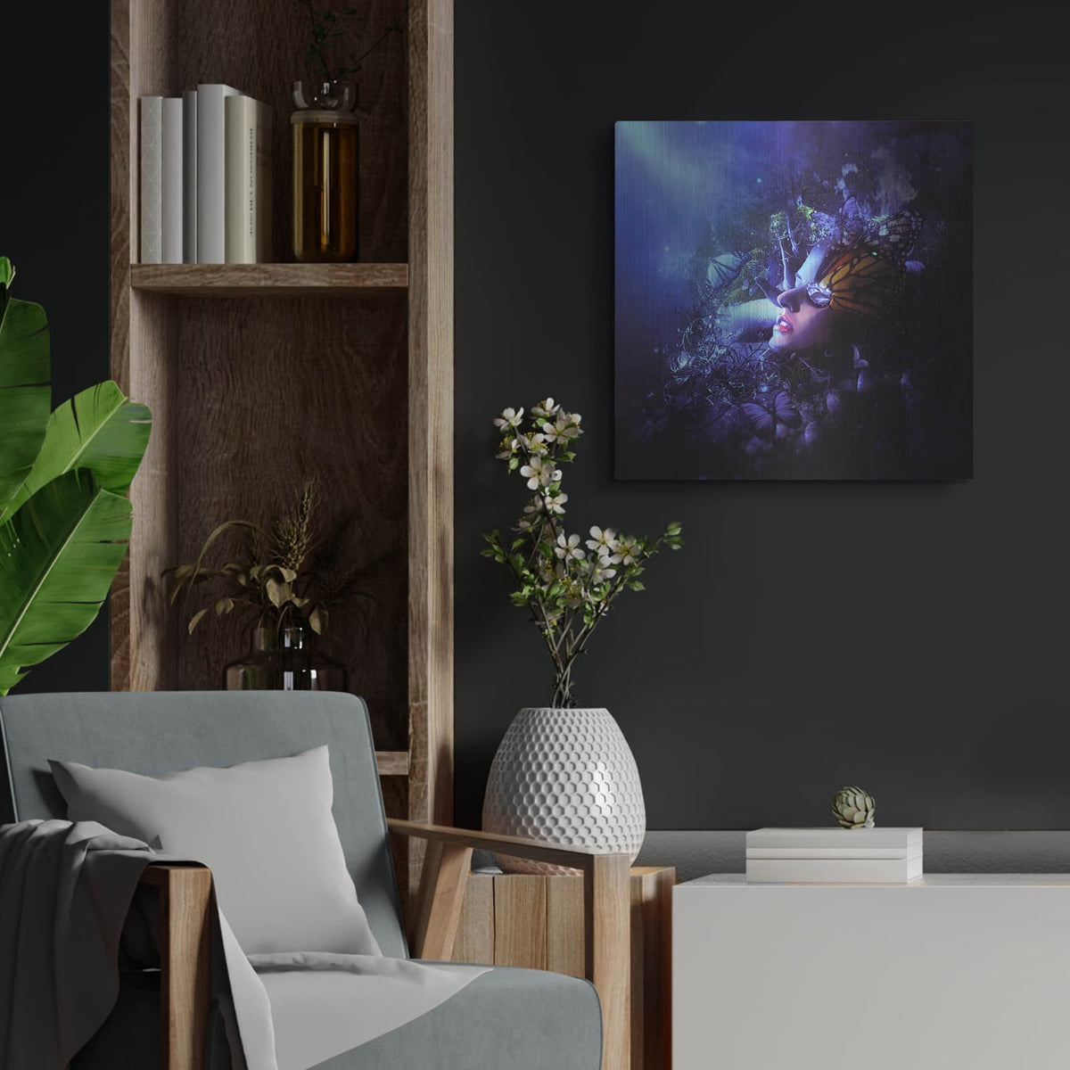 'Last Travel of the Butterflies' by Mario Sanchez Nevado – Metal Wall Art, 24x24 room view