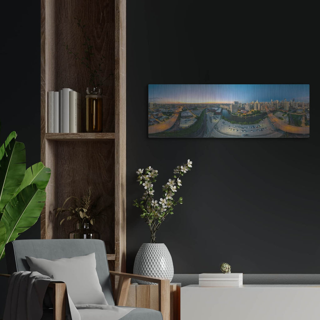 'Chicago Pano 21' by Luxe Portfolio – Metal Wall Art, 36x12 room view