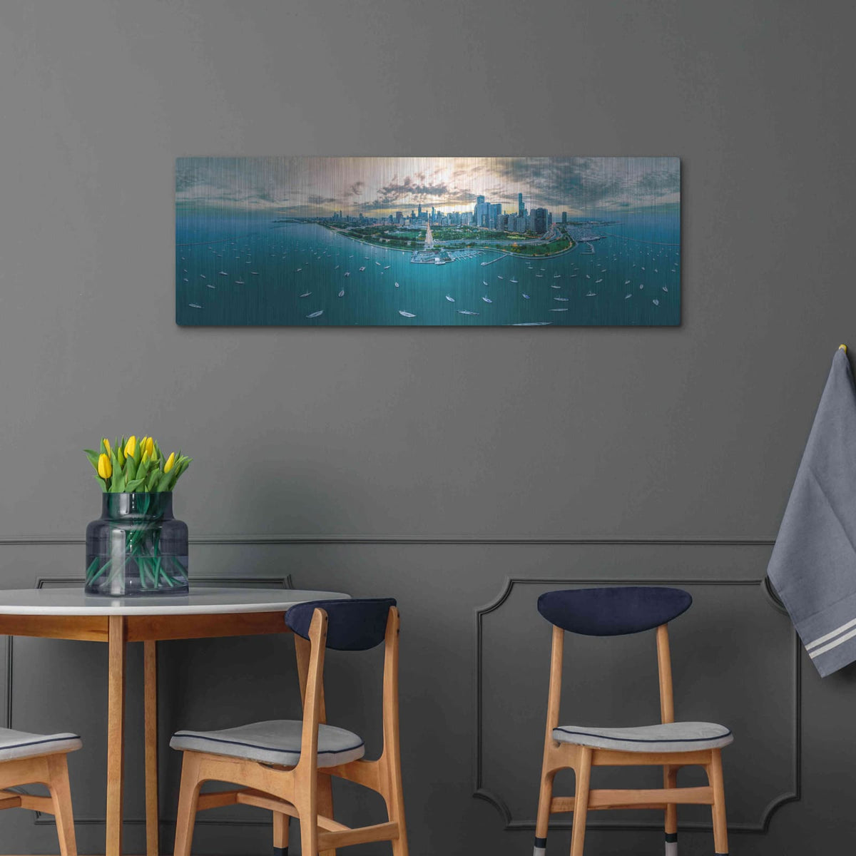 'Chicago - Fall Dusk' by Luxe Portfolio – Metal Wall Art, 48x16 room view
