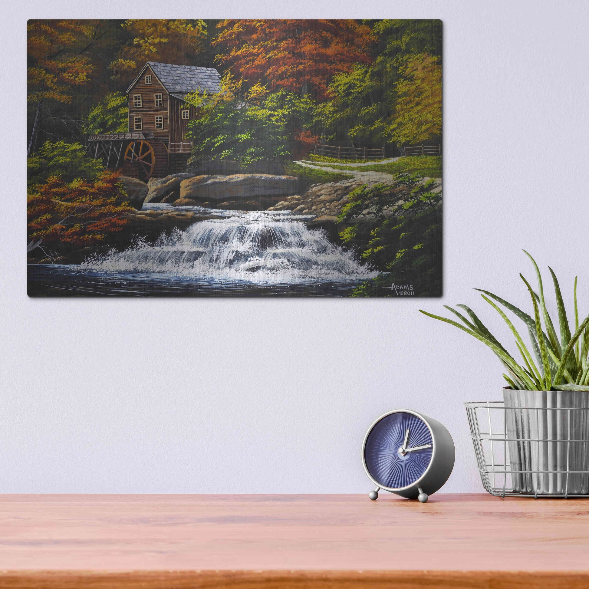 Luxe Metal Art 'Autumn Mill' by Gary Adams, Metal Wall Art,16x12