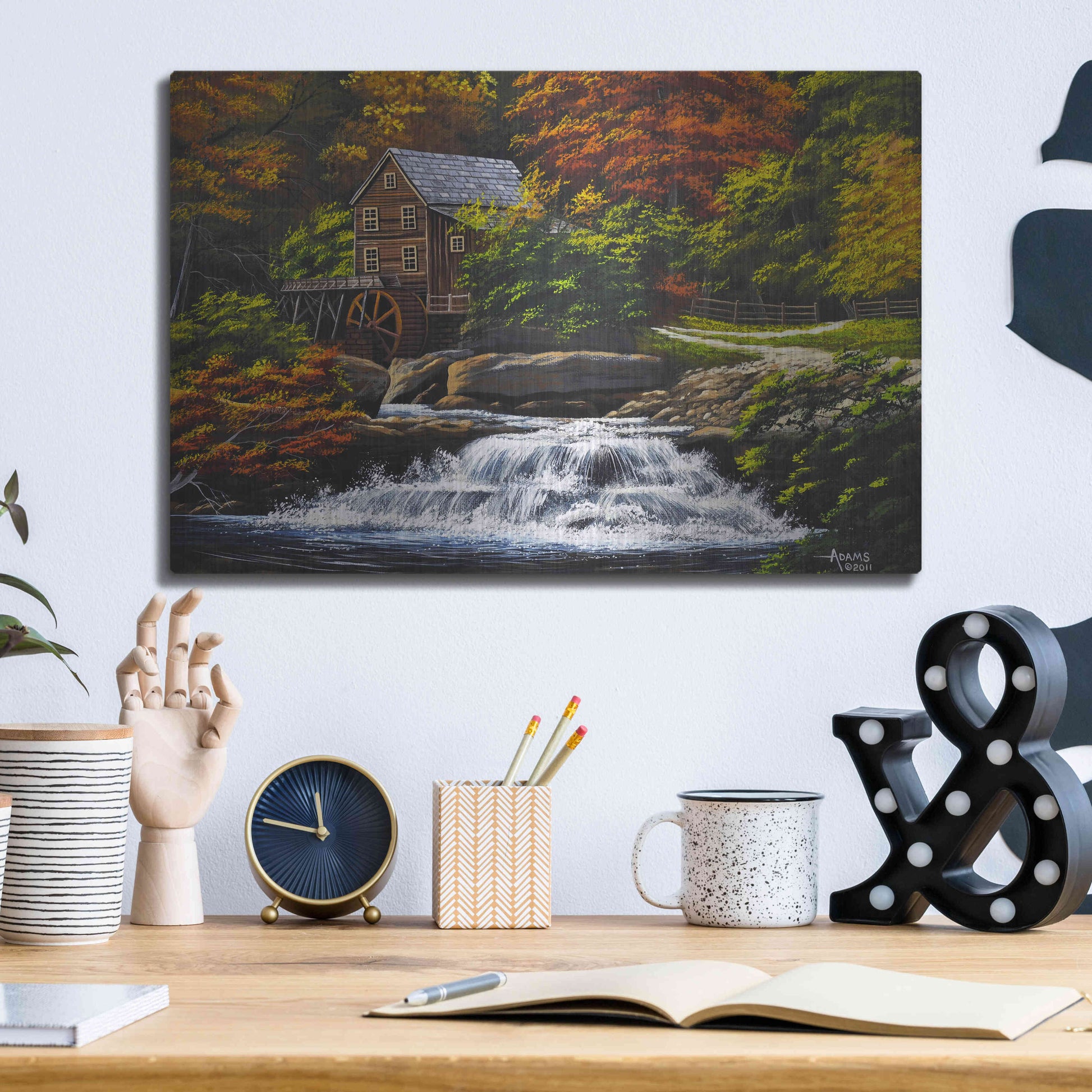 Luxe Metal Art 'Autumn Mill' by Gary Adams, Metal Wall Art,16x12