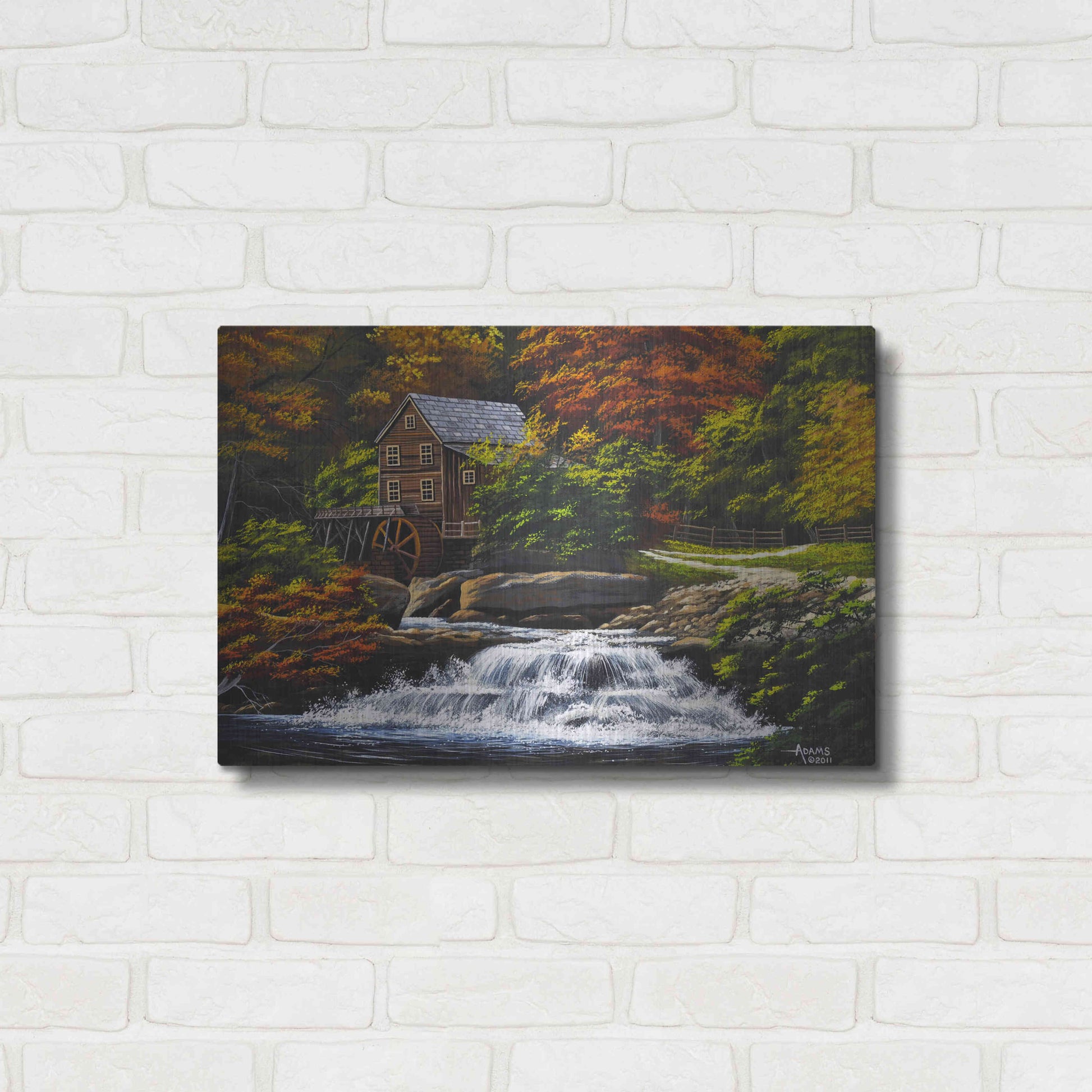 Luxe Metal Art 'Autumn Mill' by Gary Adams, Metal Wall Art,24x16