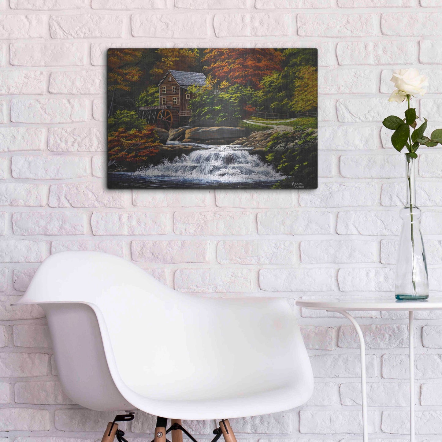 Luxe Metal Art 'Autumn Mill' by Gary Adams, Metal Wall Art,24x16