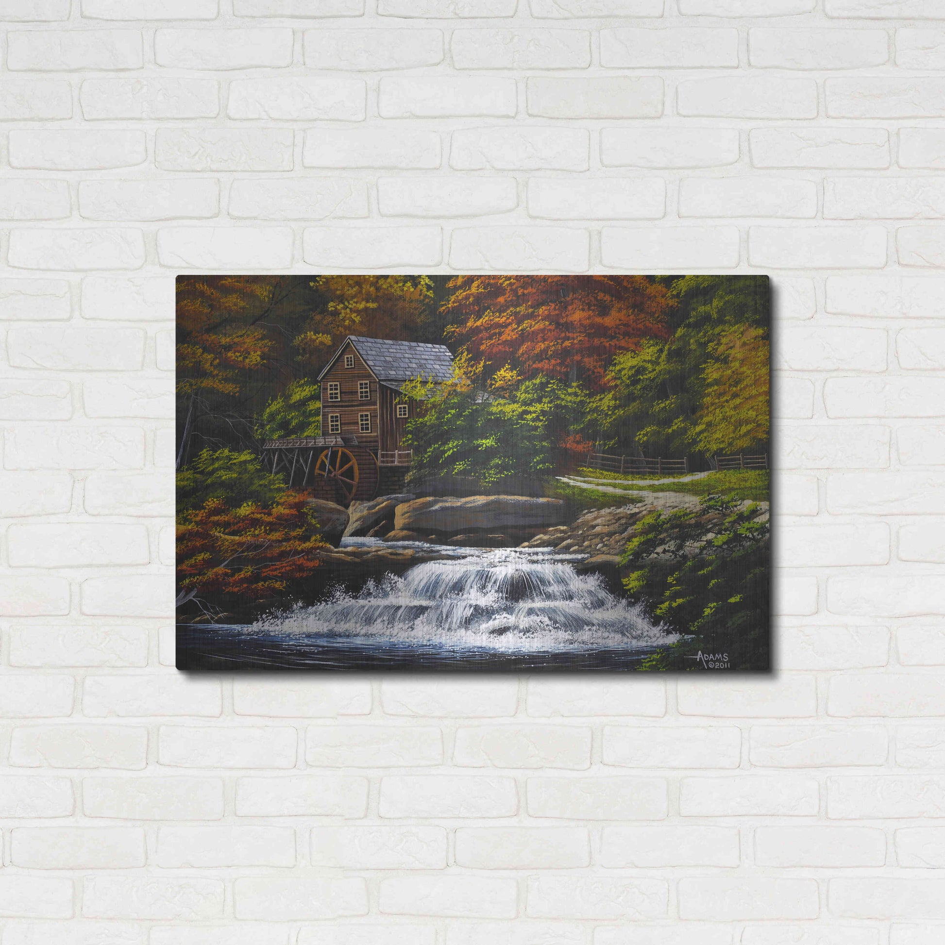 Luxe Metal Art 'Autumn Mill' by Gary Adams, Metal Wall Art,36x24