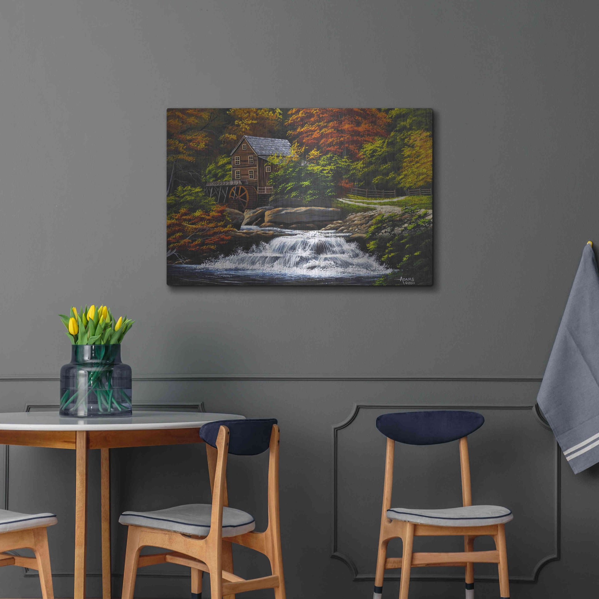 Luxe Metal Art 'Autumn Mill' by Gary Adams, Metal Wall Art,36x24