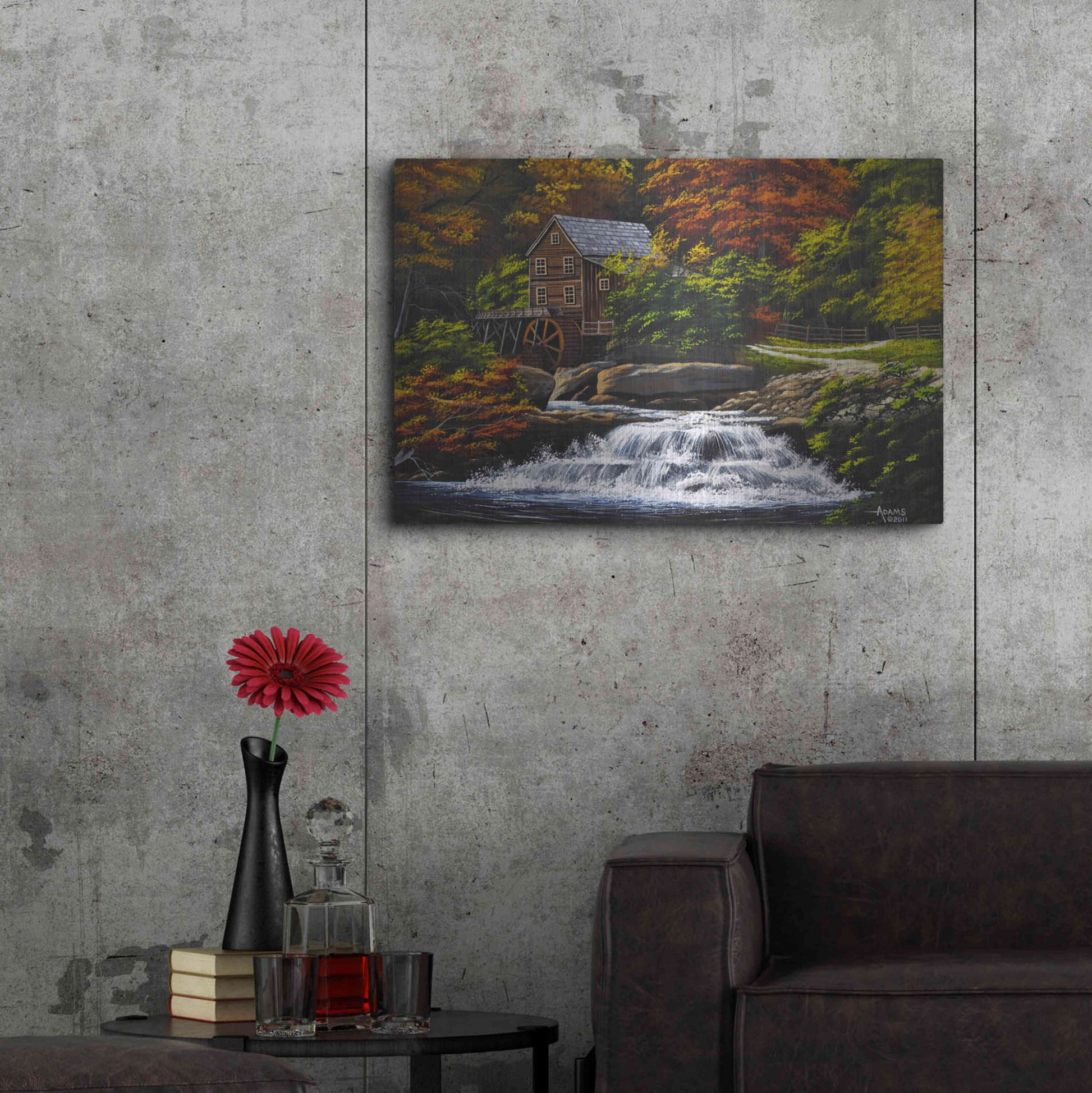 Luxe Metal Art 'Autumn Mill' by Gary Adams, Metal Wall Art,36x24