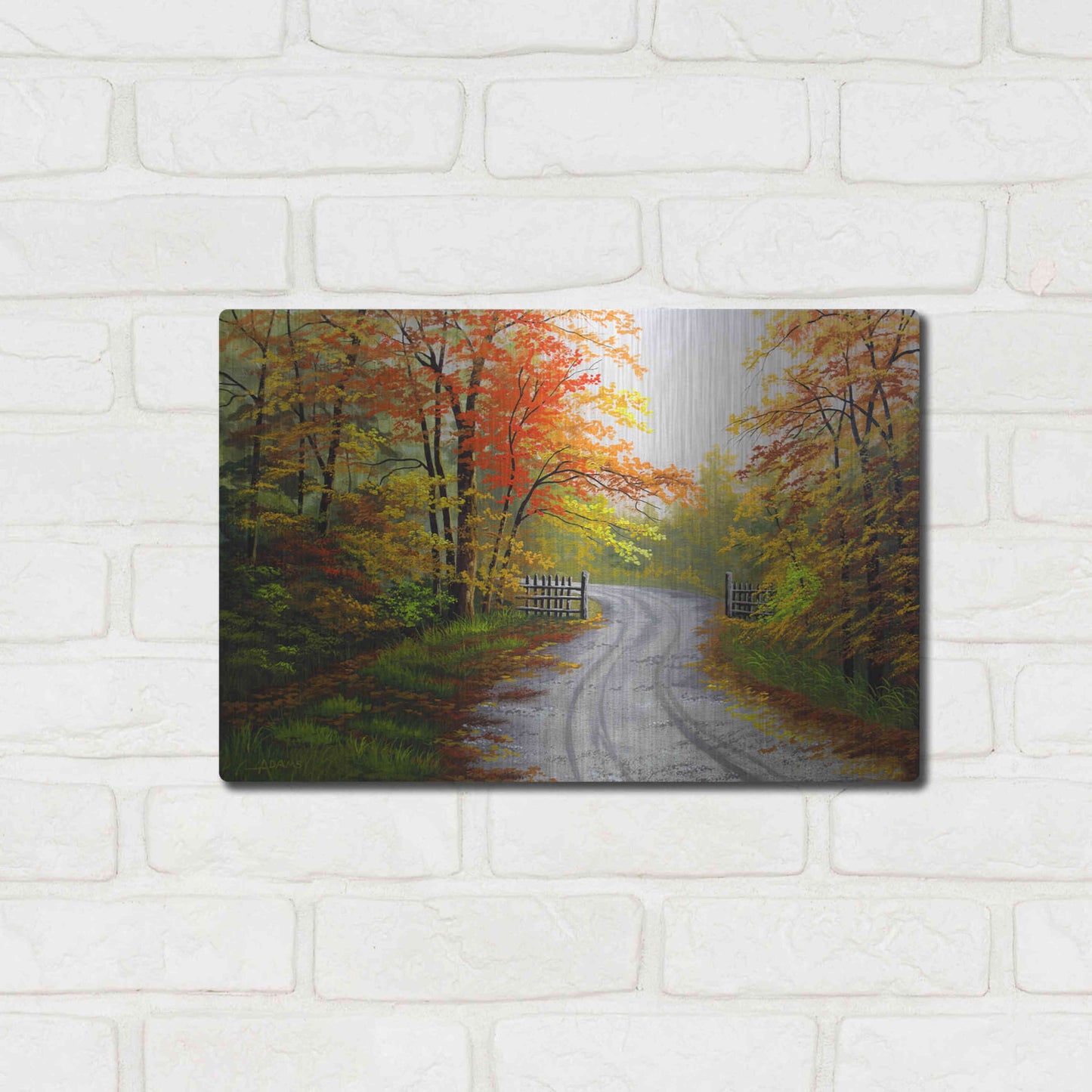 Luxe Metal Art 'Autumn Road' by Gary Adams, Metal Wall Art,16x12