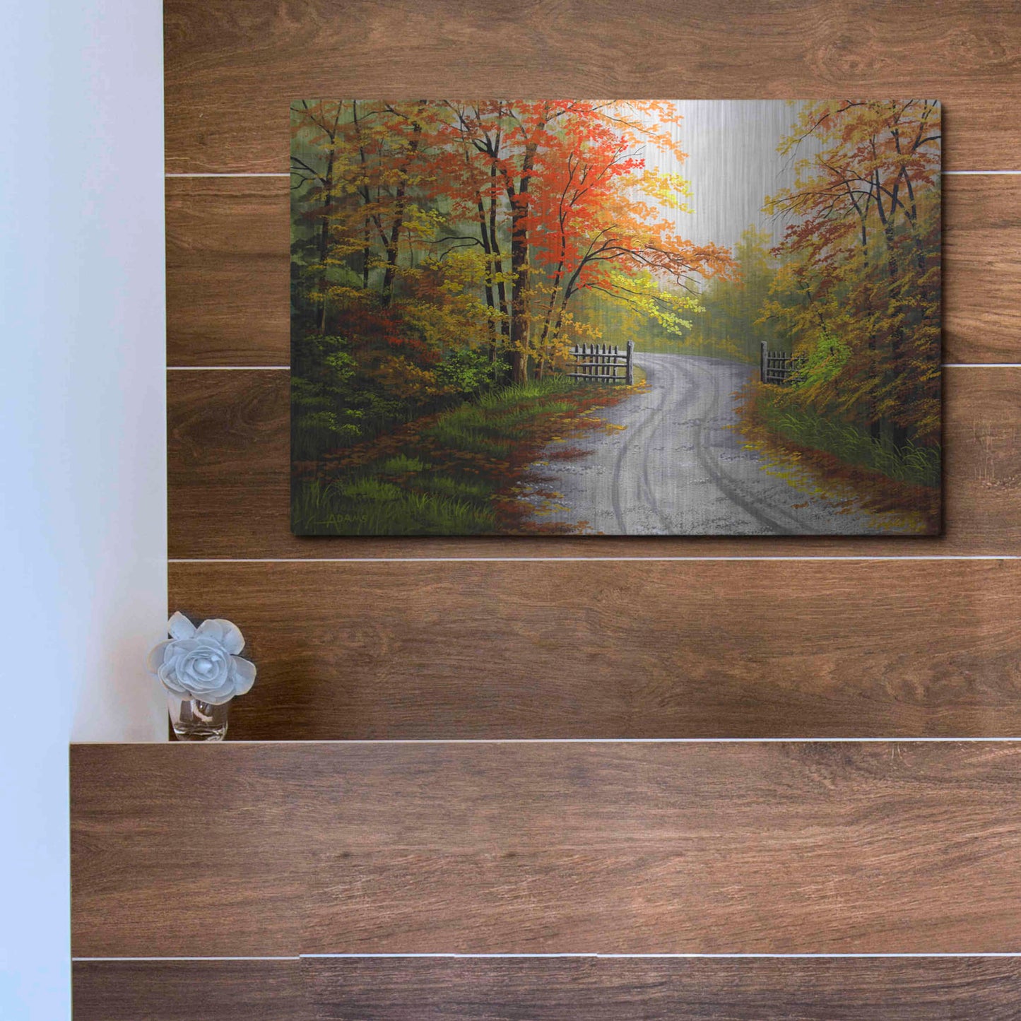 Luxe Metal Art 'Autumn Road' by Gary Adams, Metal Wall Art,16x12