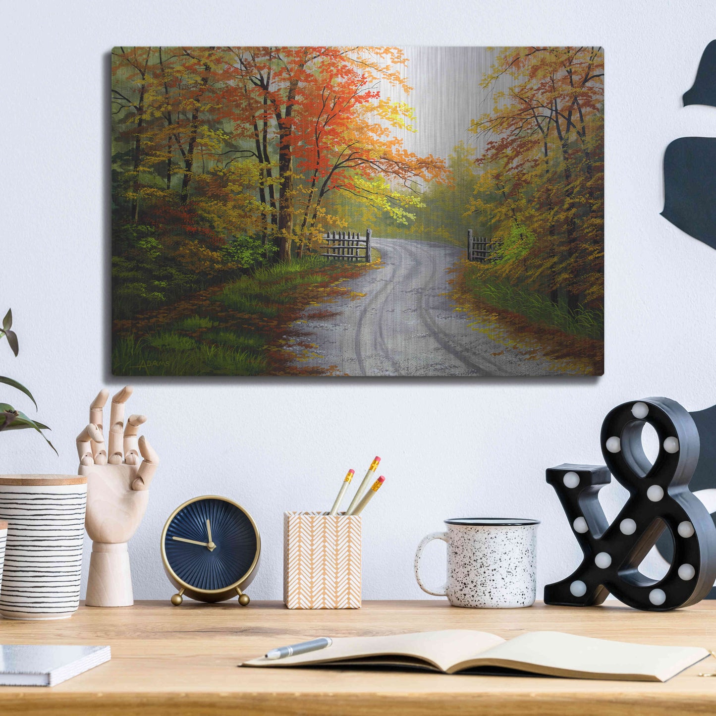 Luxe Metal Art 'Autumn Road' by Gary Adams, Metal Wall Art,16x12