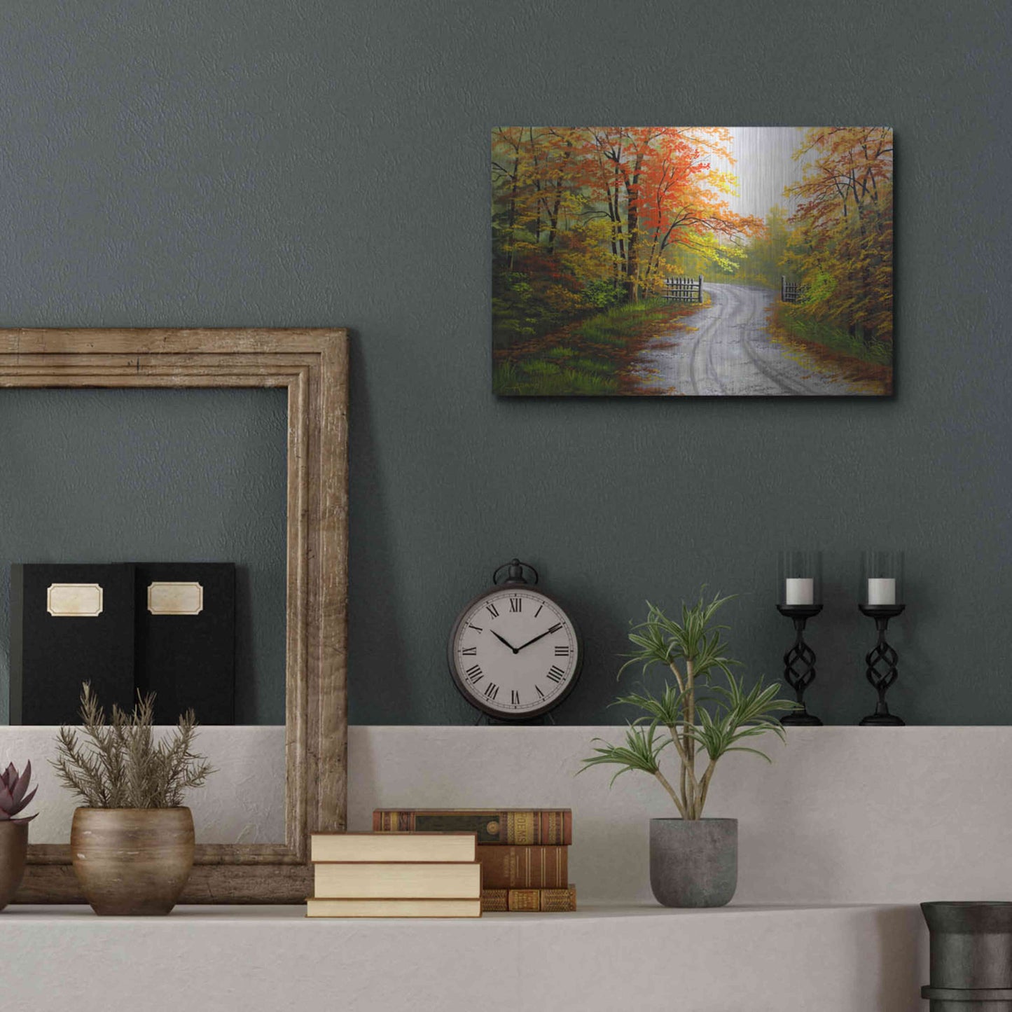 Luxe Metal Art 'Autumn Road' by Gary Adams, Metal Wall Art,16x12