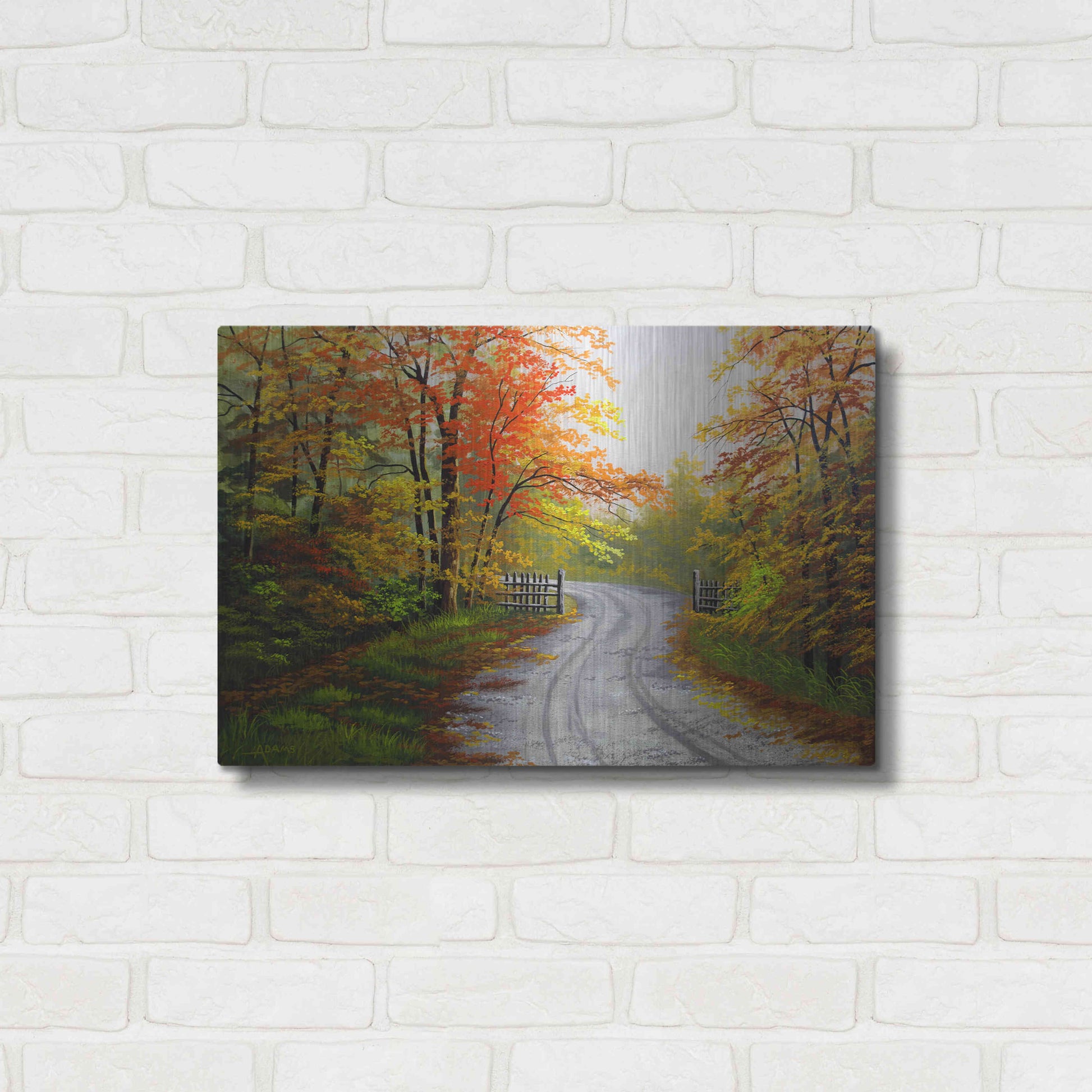 Luxe Metal Art 'Autumn Road' by Gary Adams, Metal Wall Art,24x16