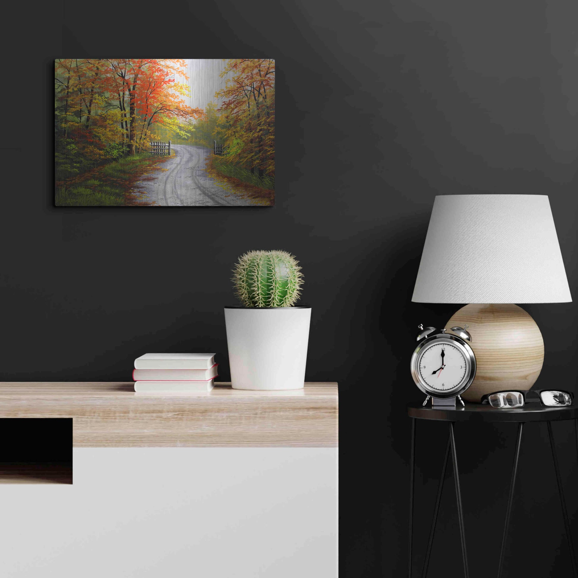 Luxe Metal Art 'Autumn Road' by Gary Adams, Metal Wall Art,24x16