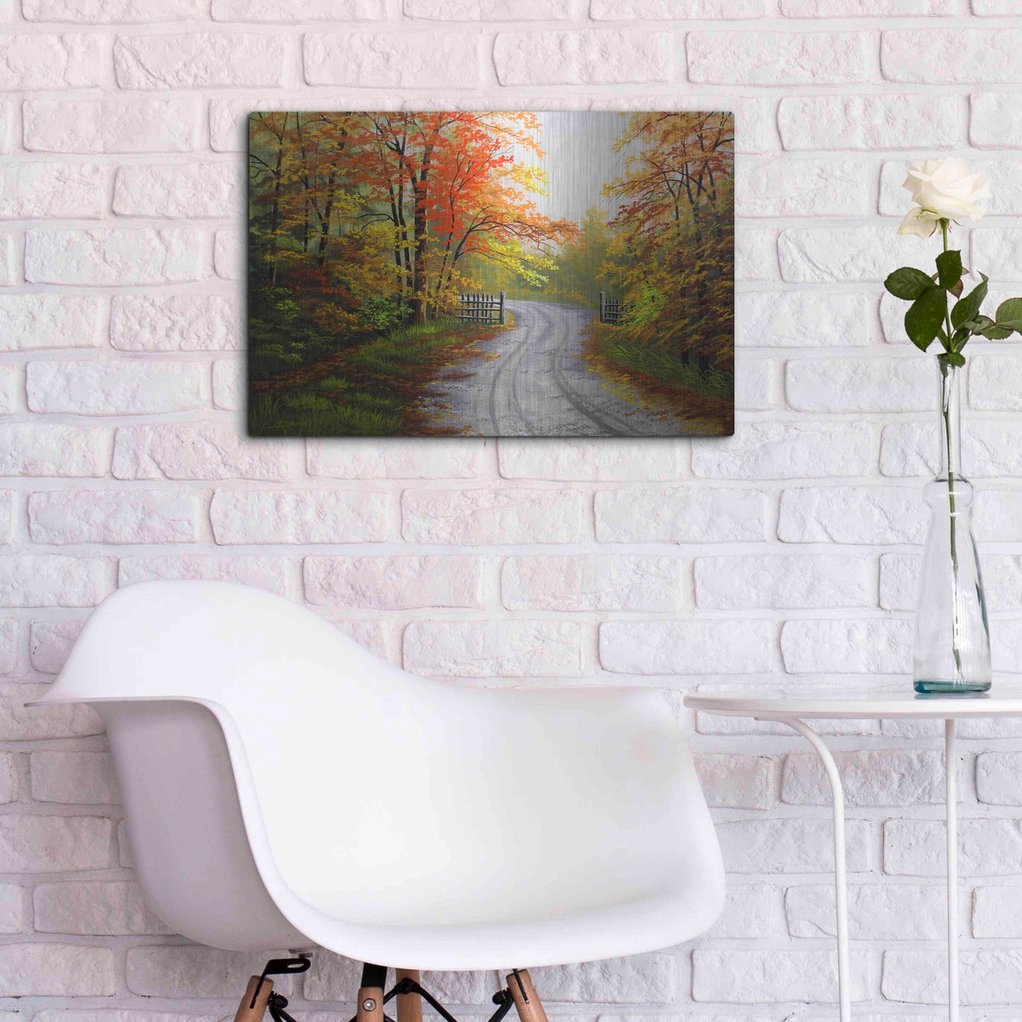 Luxe Metal Art 'Autumn Road' by Gary Adams, Metal Wall Art,24x16