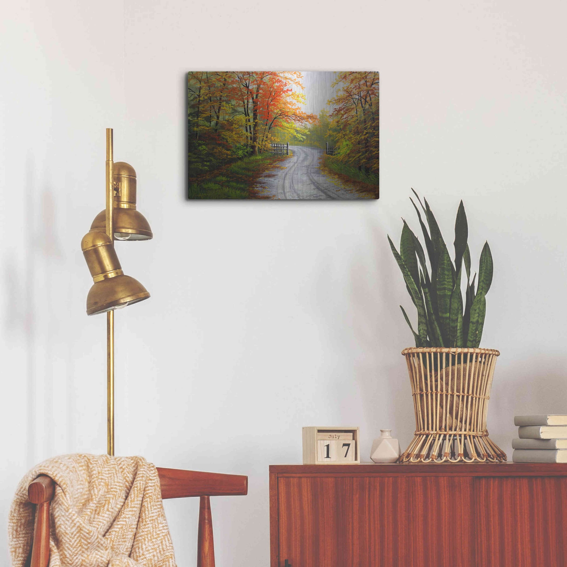 Luxe Metal Art 'Autumn Road' by Gary Adams, Metal Wall Art,24x16