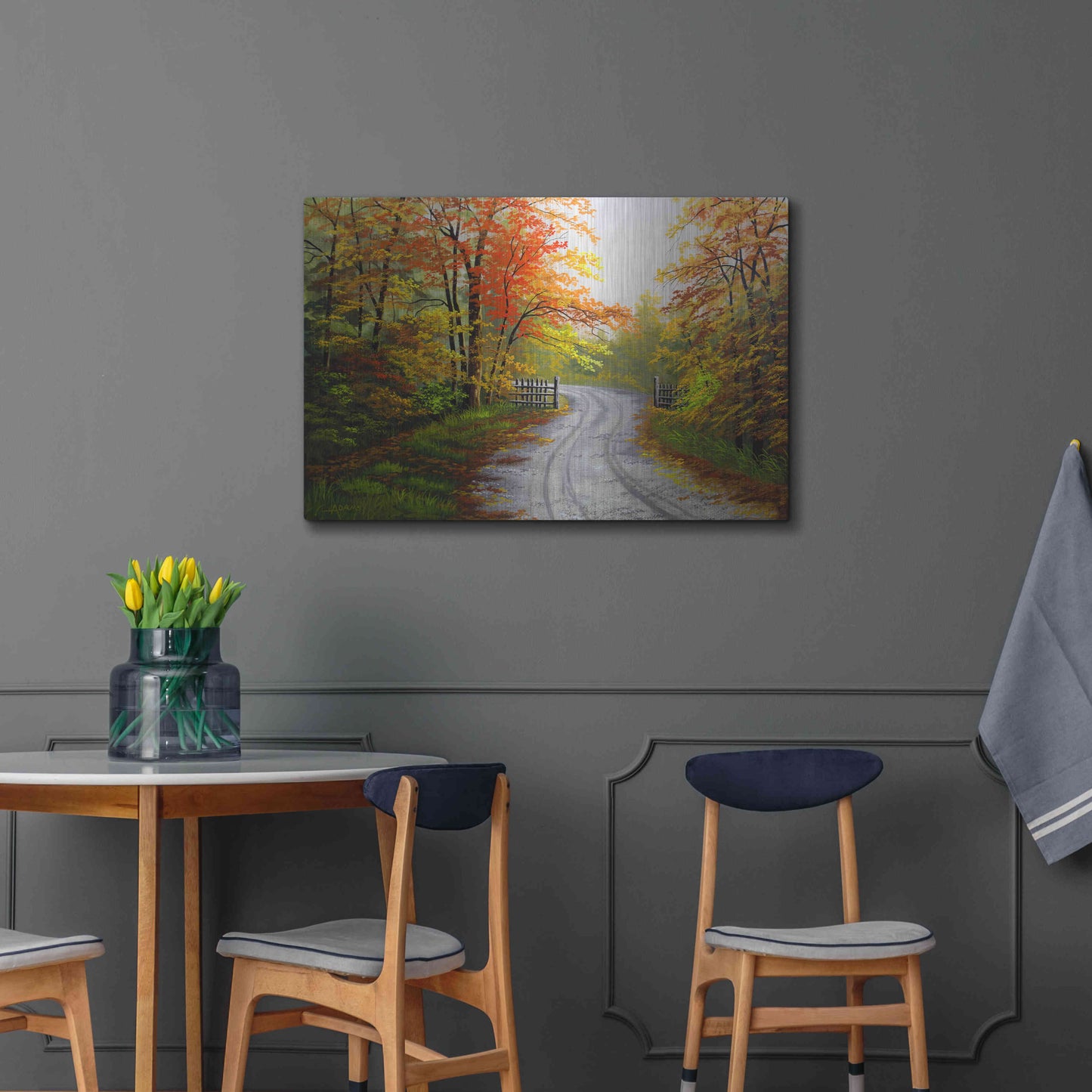 Luxe Metal Art 'Autumn Road' by Gary Adams, Metal Wall Art,36x24