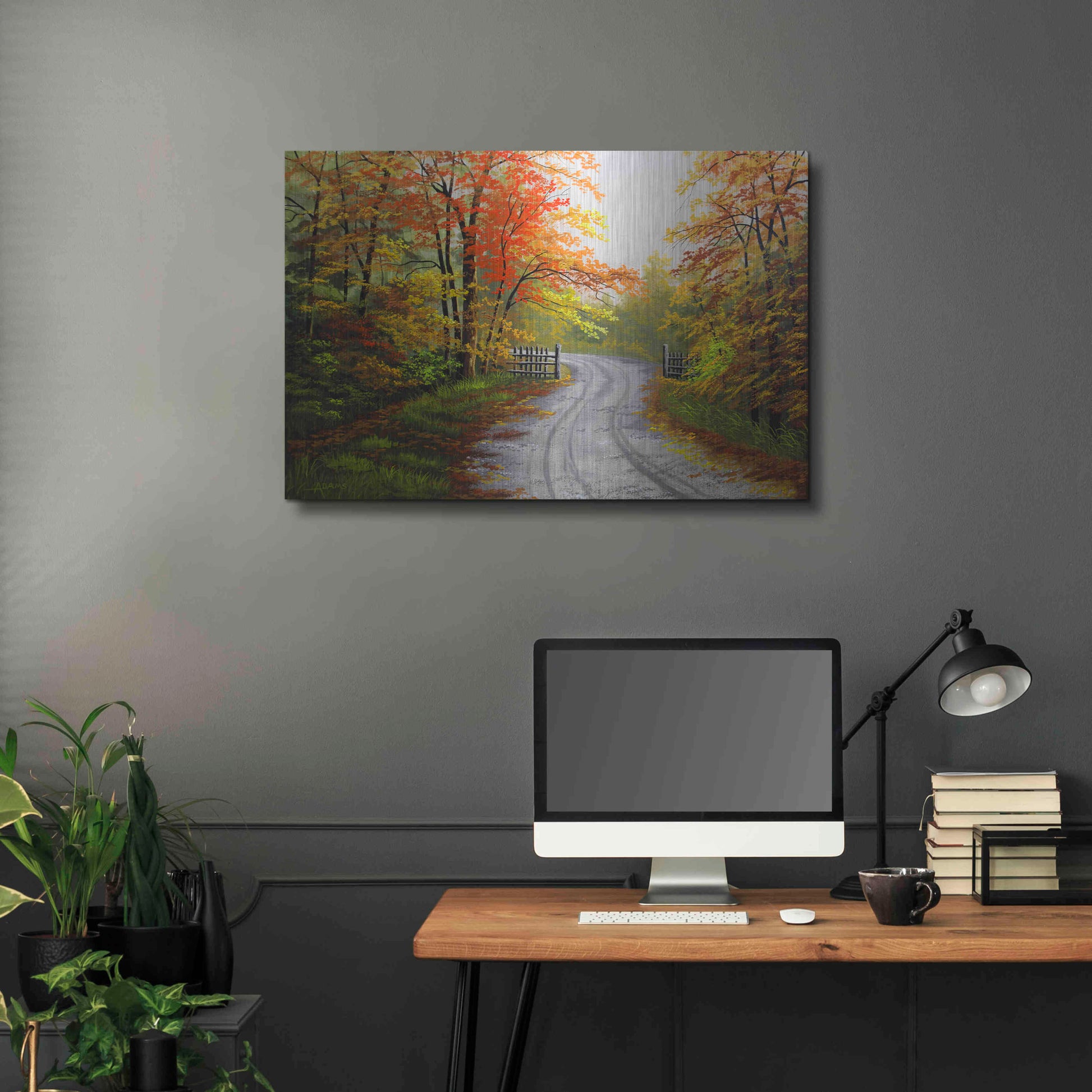 Luxe Metal Art 'Autumn Road' by Gary Adams, Metal Wall Art,36x24