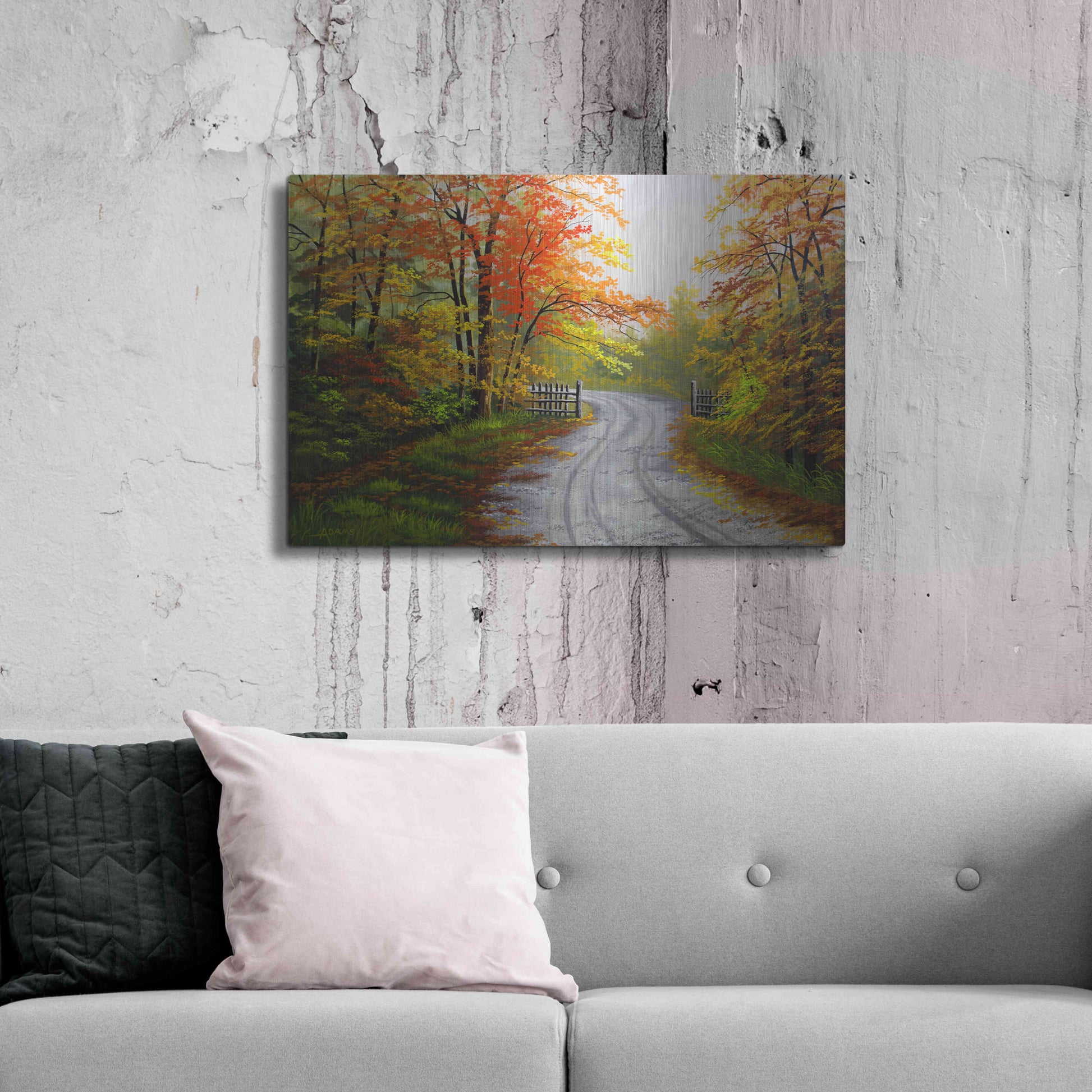 Luxe Metal Art 'Autumn Road' by Gary Adams, Metal Wall Art,36x24